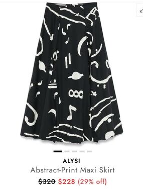 Black, Red & White Abstract-Print Maxi Skirt